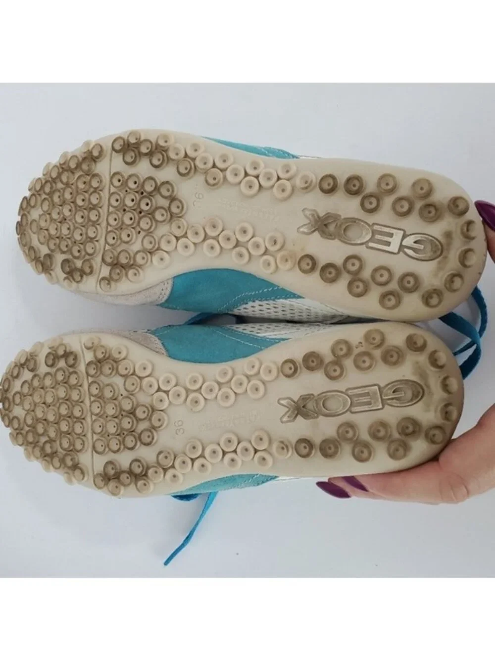 GEOX Respira Trainer Leather Blue Suede Sneaker EUC 6
